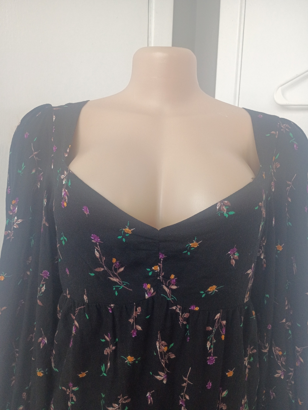 AFRM Black Floral Puff-Sleeve Mini Dress - Picture 3 of 9